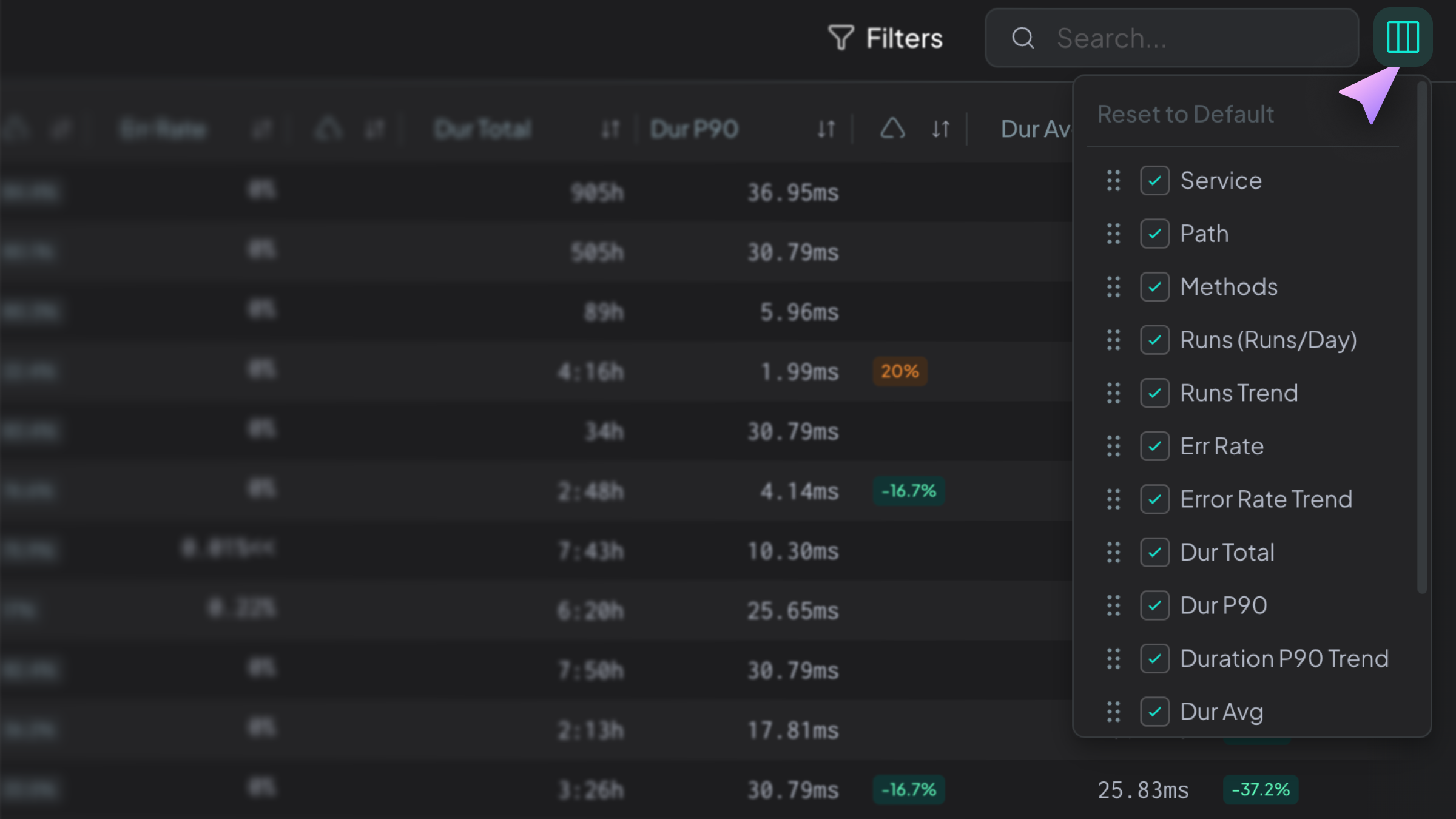 Customize table columns